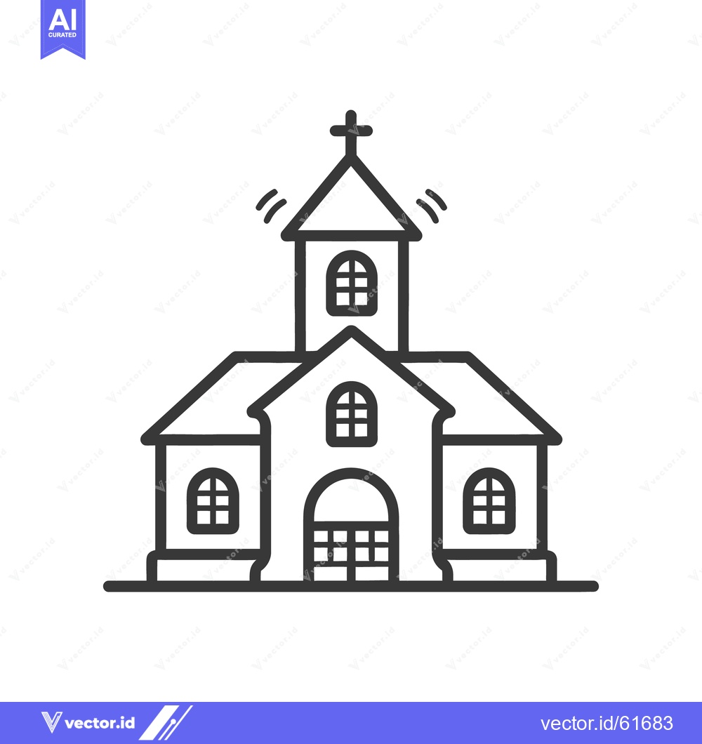 Premium Vector dari A simple black and white illustration depicts a church building