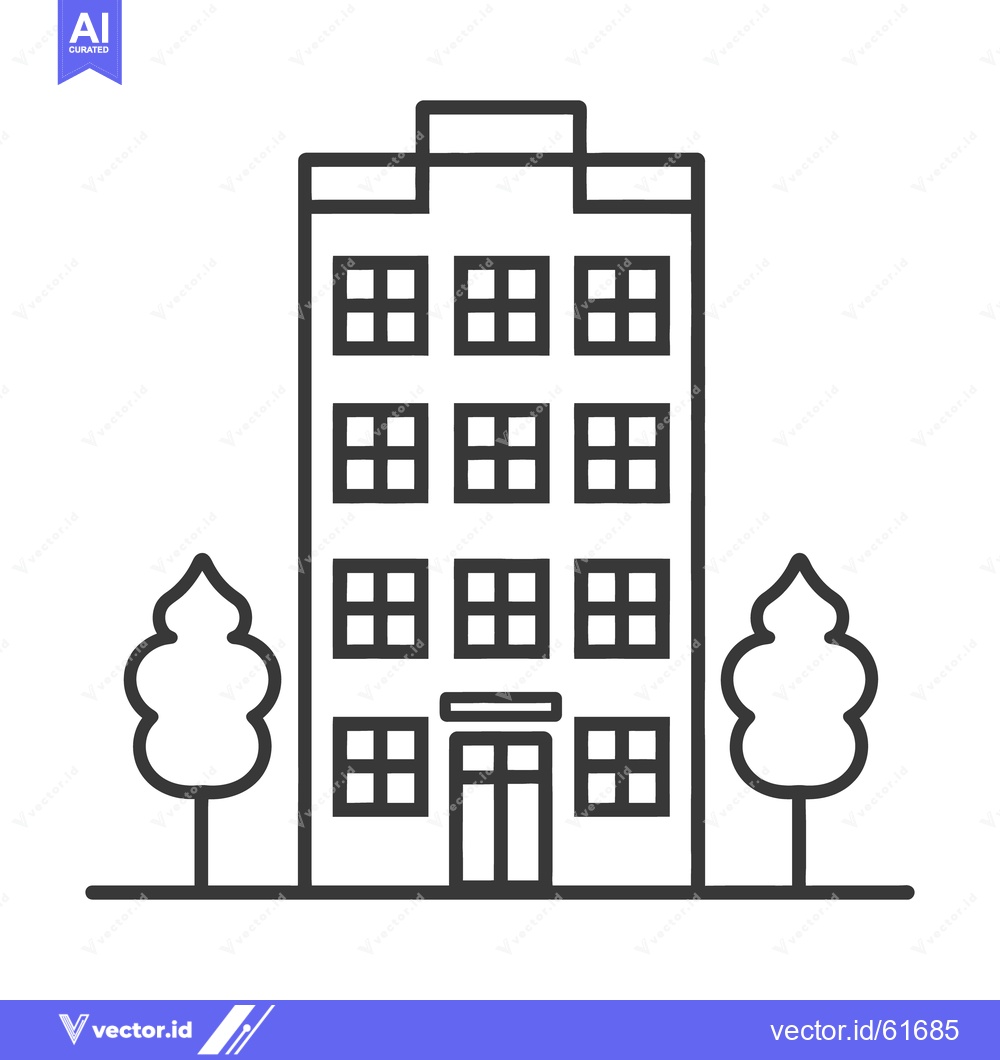 Premium Vector of A tall residential apartment building with trees on either side