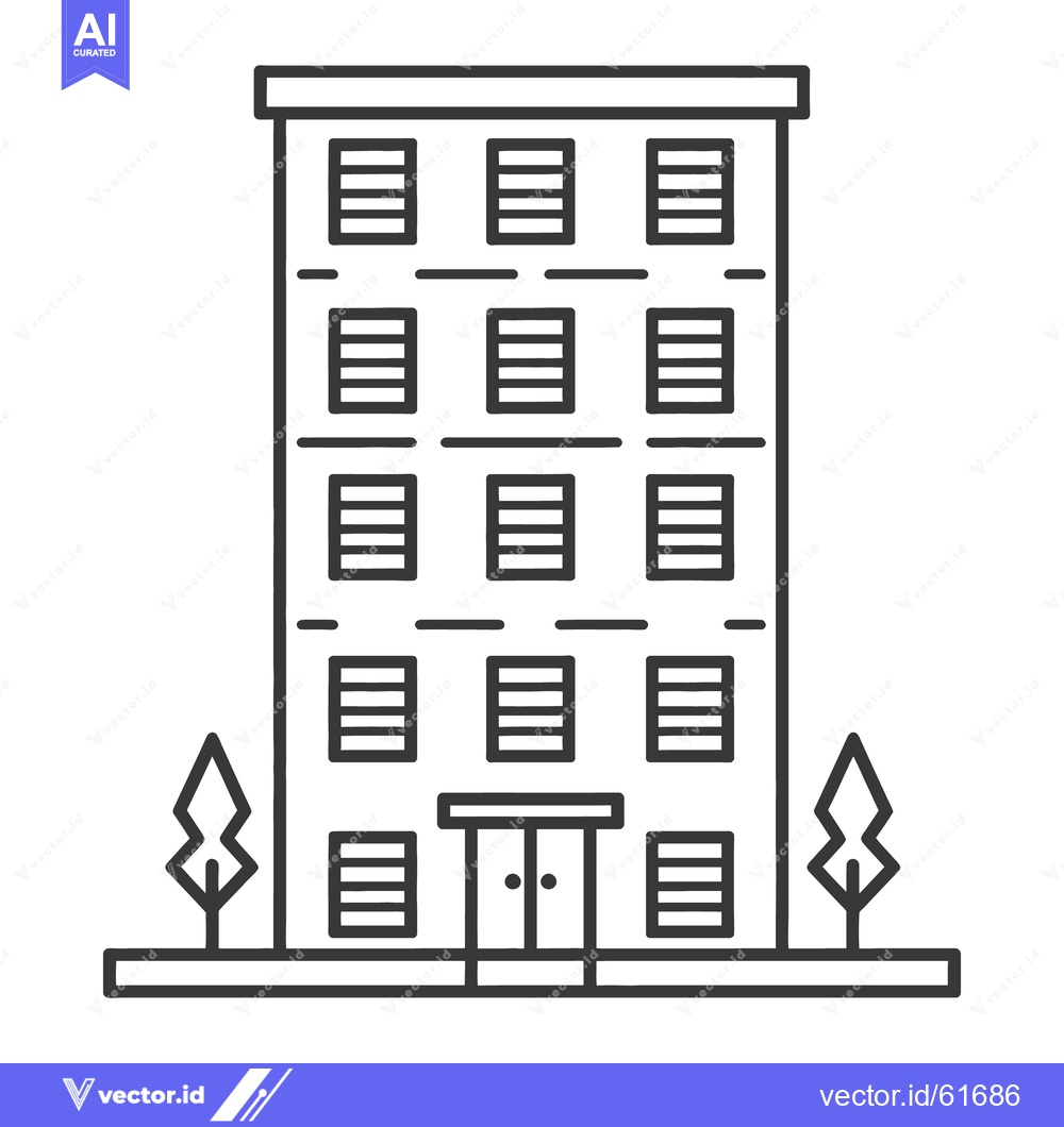 Premium Vector of An illustrated black and white tall building with windows and trees