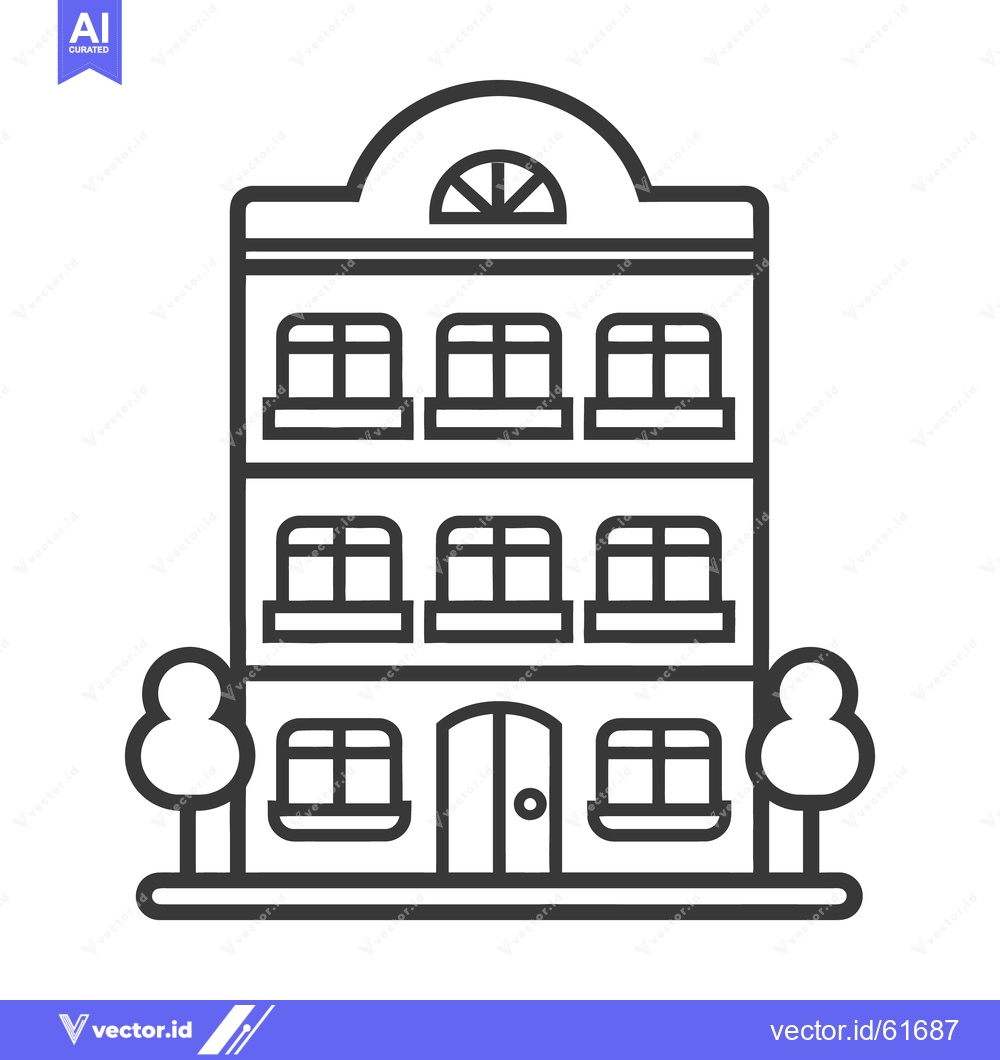 Premium Vector dari A tall building with many windows and two trees nearby