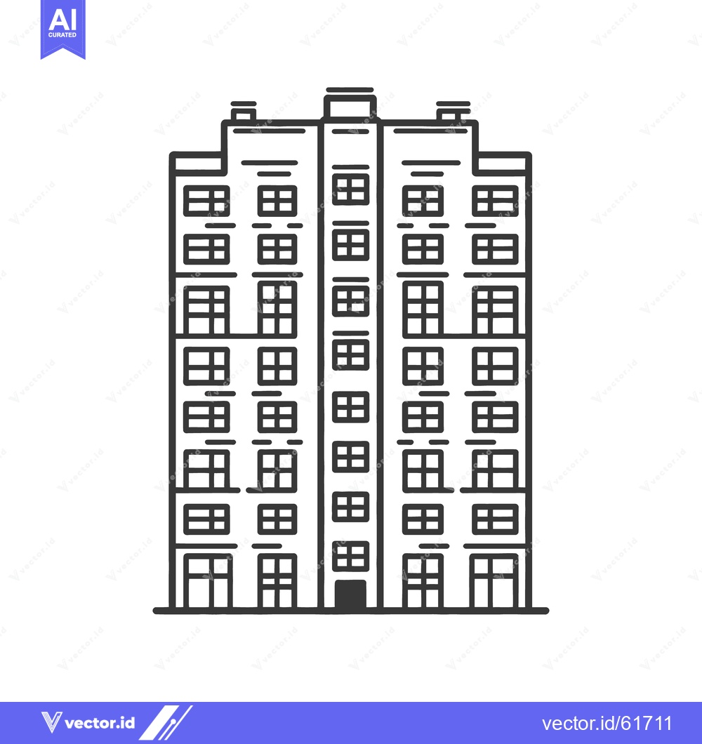Premium Vector dari A tall black and white building with multiple levels and windows