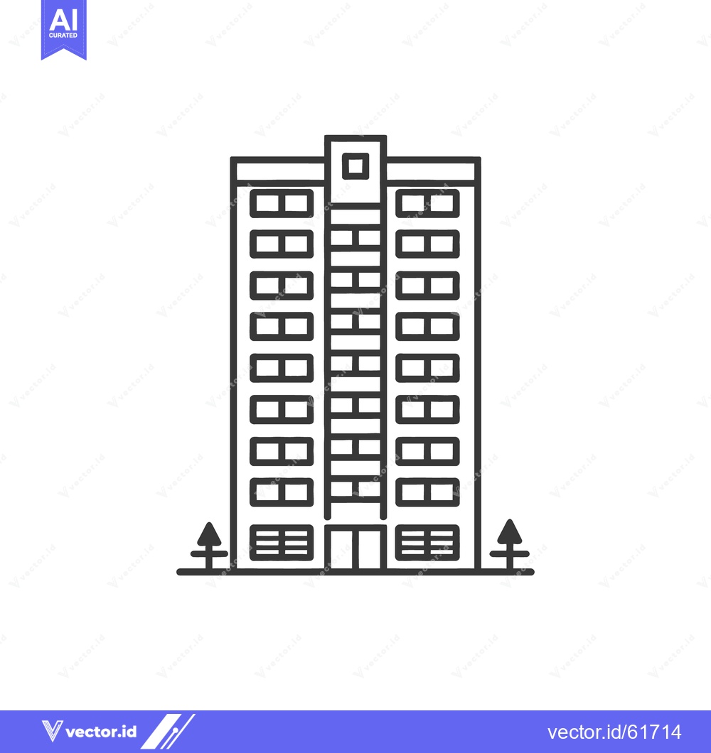 Premium Vector of A simple black and white illustration of a tall apartment building