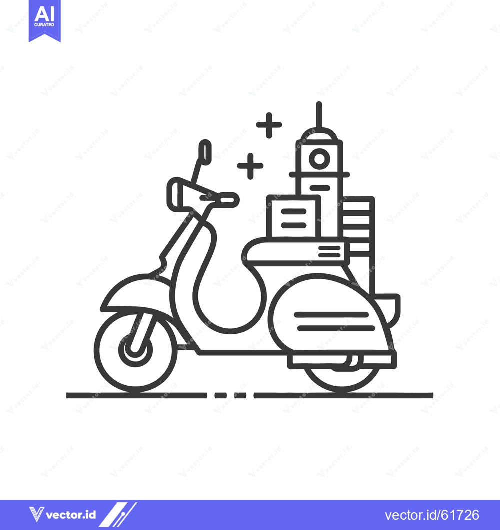 Premium Vector dari Black and white vector illustration depicting a scooter delivering par