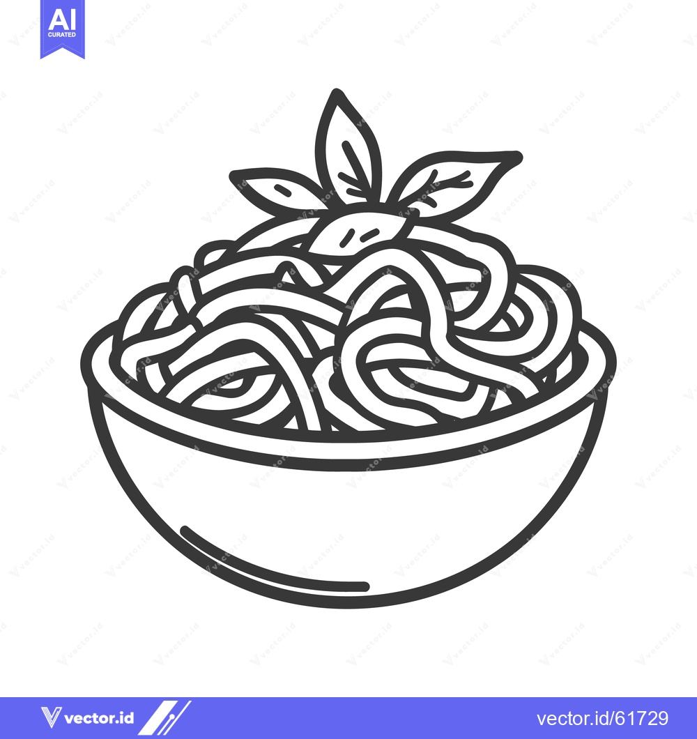 Premium Vector dari A simple illustration of spaghetti and fresh basil in a bowl