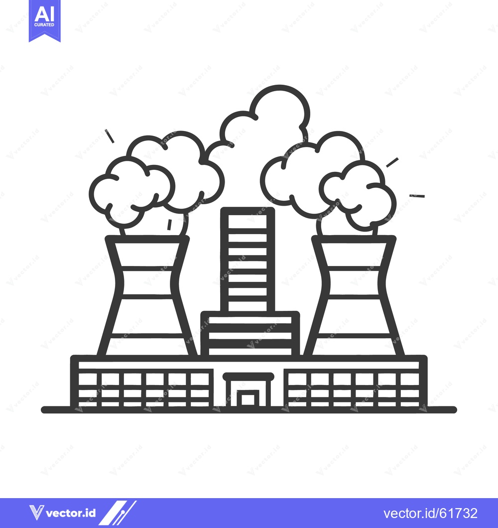 Premium Vector dari A monochrome line drawing of a power plant emitting smoke