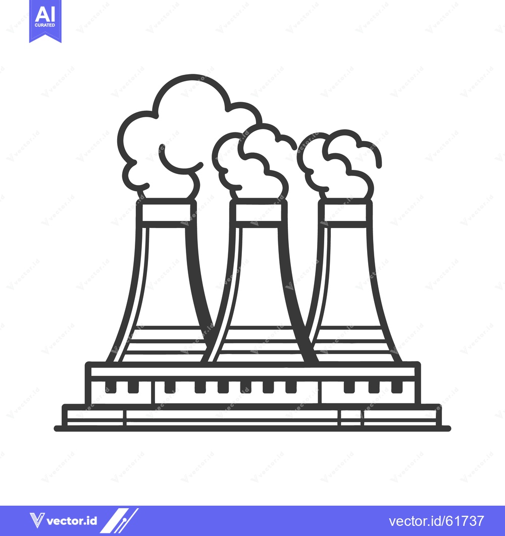 Premium Vector of A stylized illustration showing power plant cooling towers and emissio