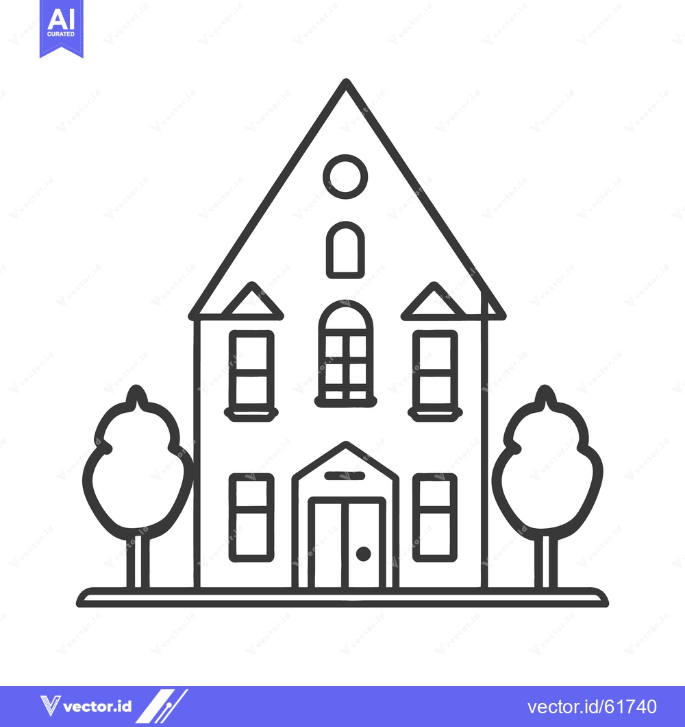 Premium Vector of A simple black and white drawing of a building with trees