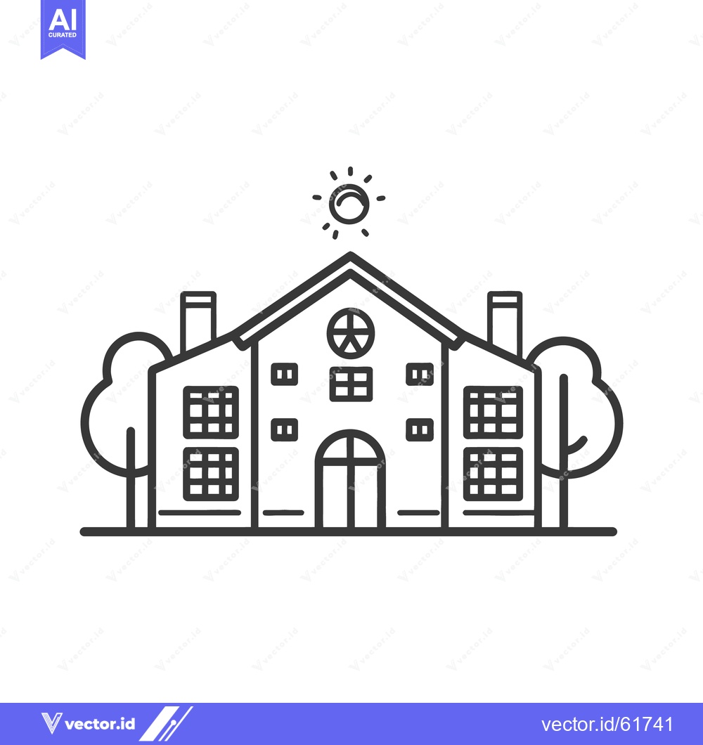 Premium Vector of A black and white illustration of a house on a sunny day