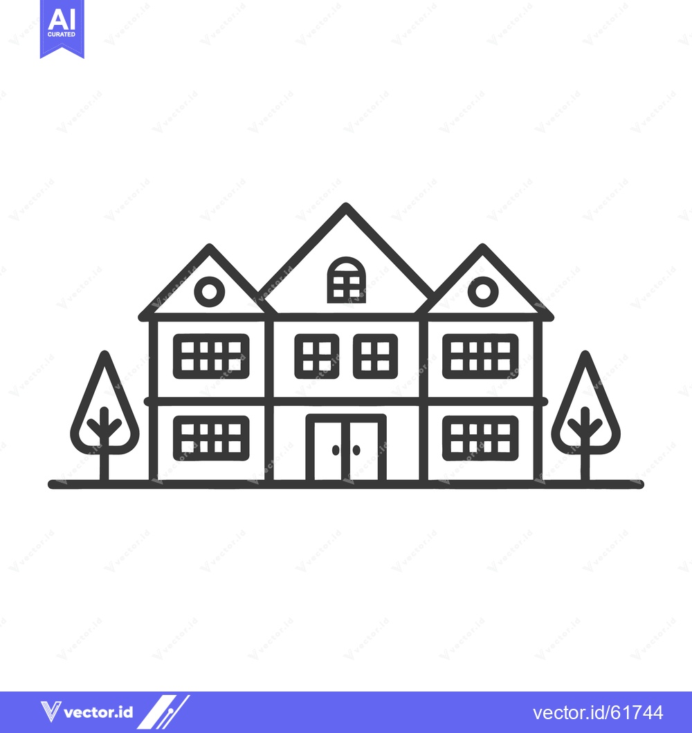 Premium Vector dari A simple line drawing of a two story building with trees