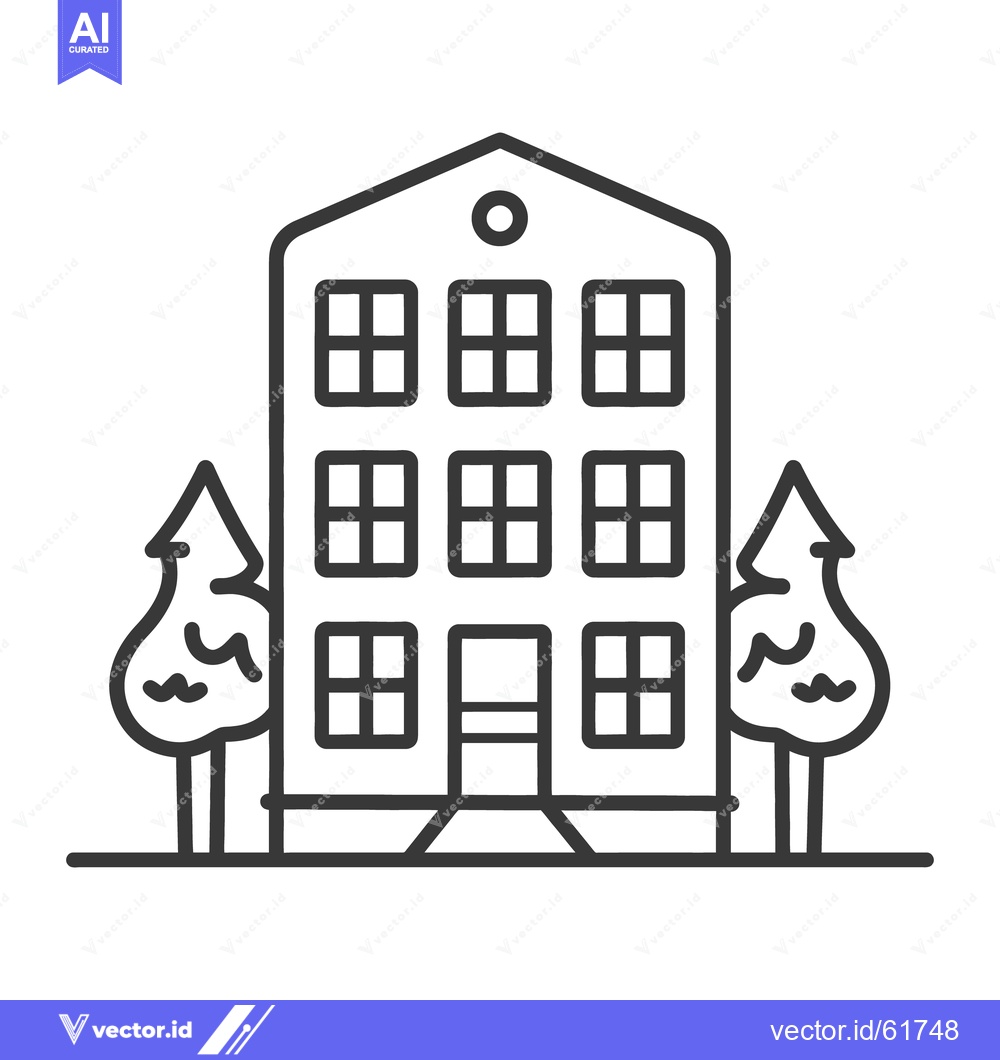 Premium Vector of A simple line drawing of a building with trees