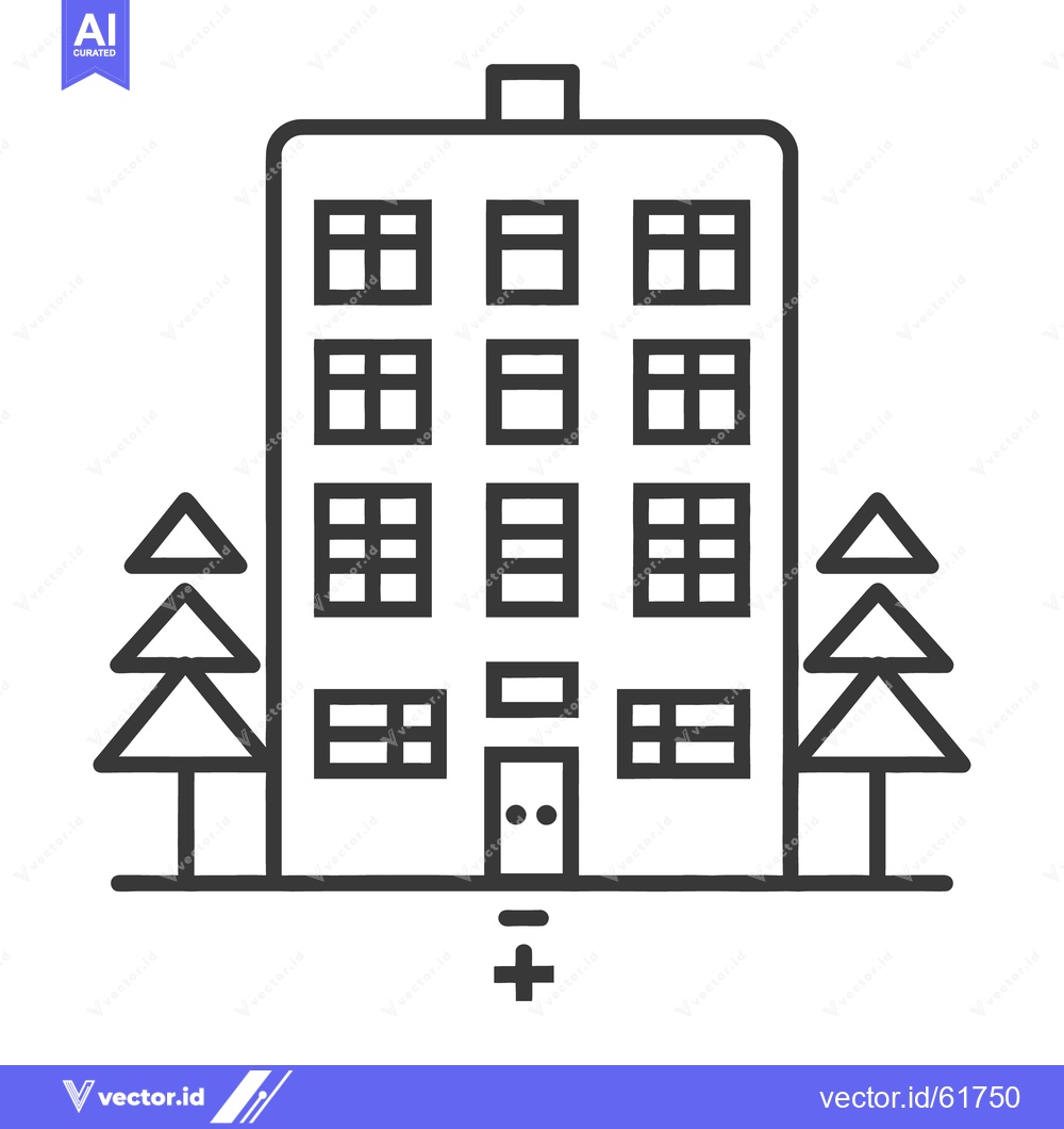 Premium Vector of A tall building stands next to some trees in a vector illustration