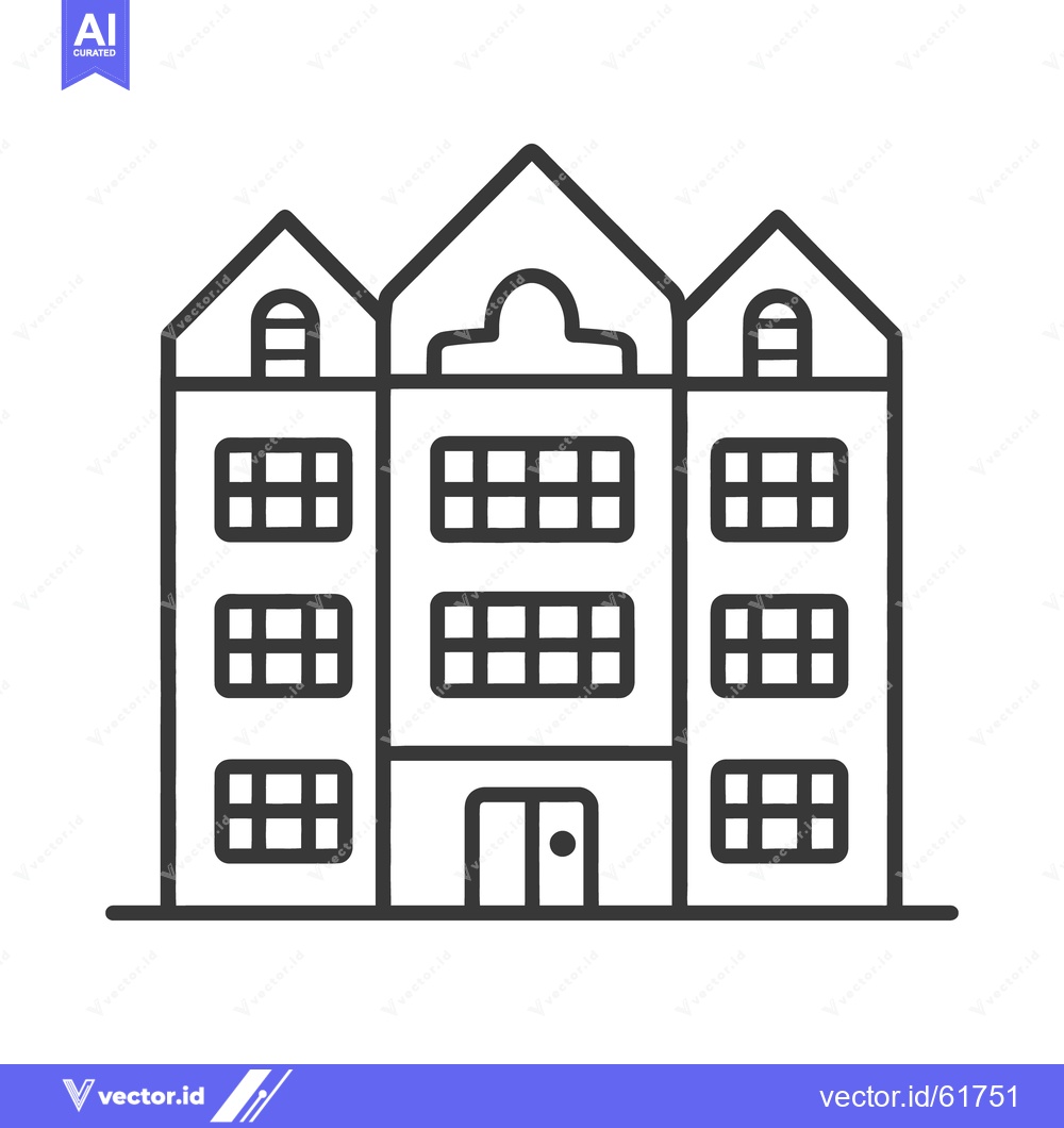 Premium Vector of An outlined drawing of a building with multiple windows and a door