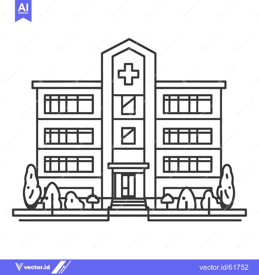 Premium Vector dari A simple black and white illustration of a hospital building