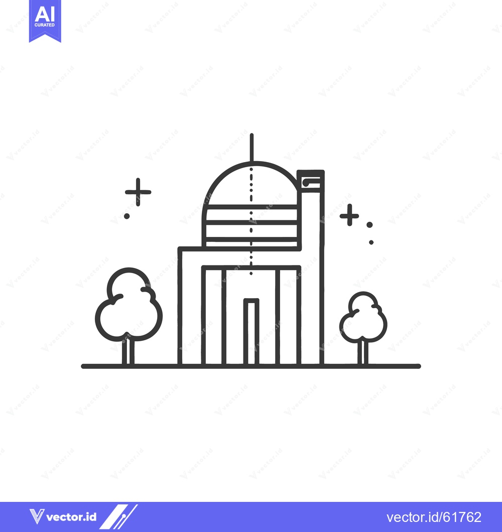 Premium Vector dari Simplified outline of a dome building with two trees nearby