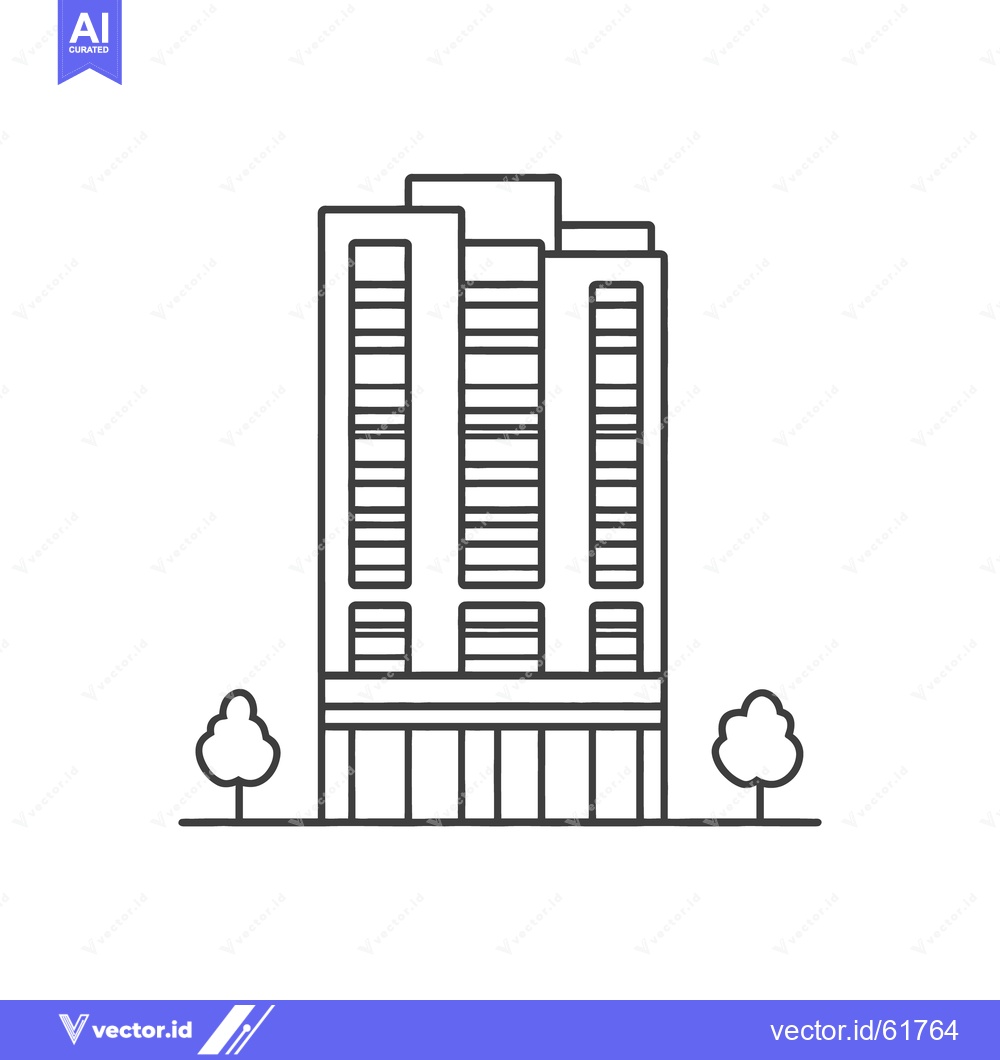 Premium Vector dari Simple black outline illustration of a tall residential apartment buil