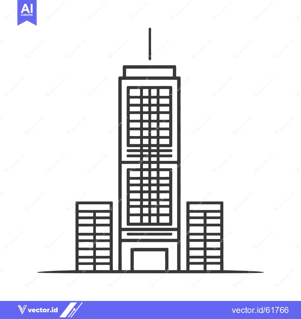 Premium Vector dari An outline drawing of a skyscraper and smaller adjacent buildings