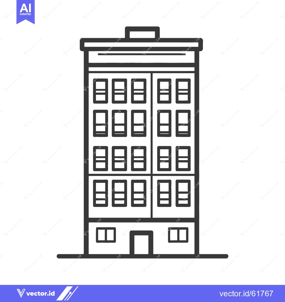 Premium Vector dari A Tall Urban Building Portrayed With Outlines And Basic Geometric Shap