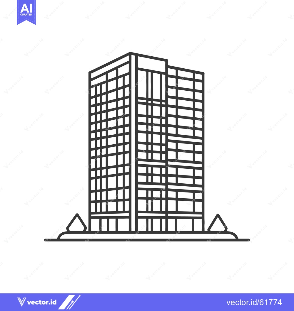 Premium Vector of A tall black and white illustrated building stands on a flat surface