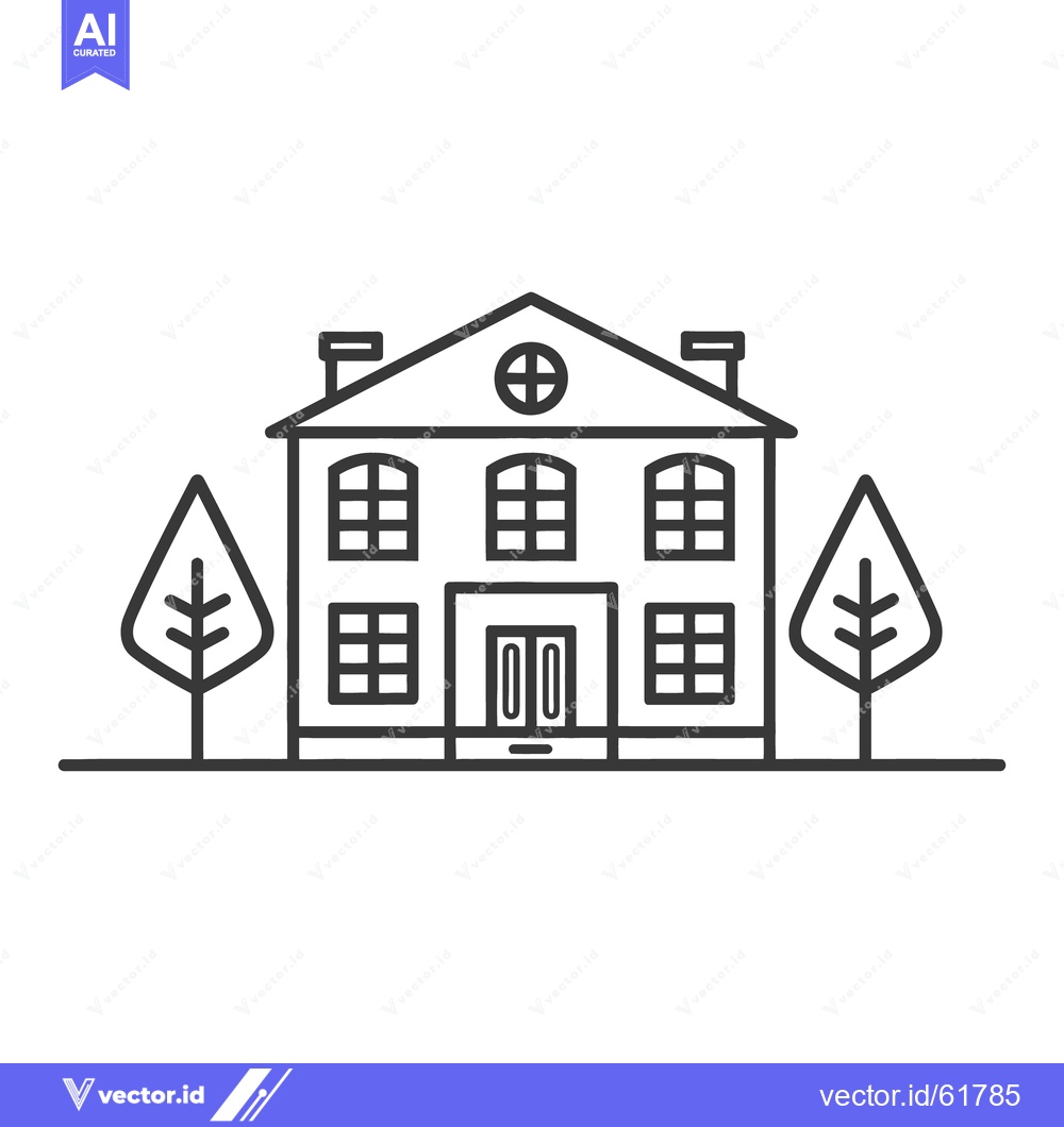 Premium Vector dari Simple black and white illustration of a residential house and trees