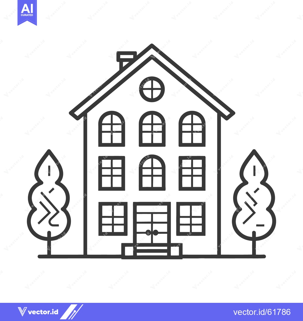 Premium Vector dari A simple black and white illustrated house with accompanying trees