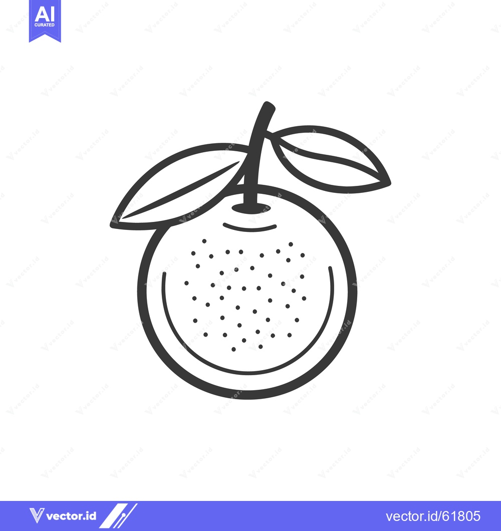 Premium Vector of Simple monochrome illustration depicting a whole orange fruit with lea