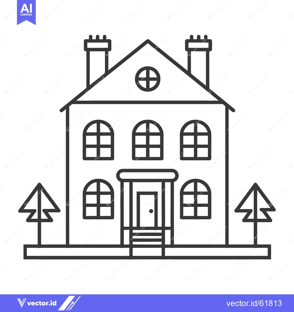 Premium Vector dari A Simple Black And White House With Trees On The Lawn