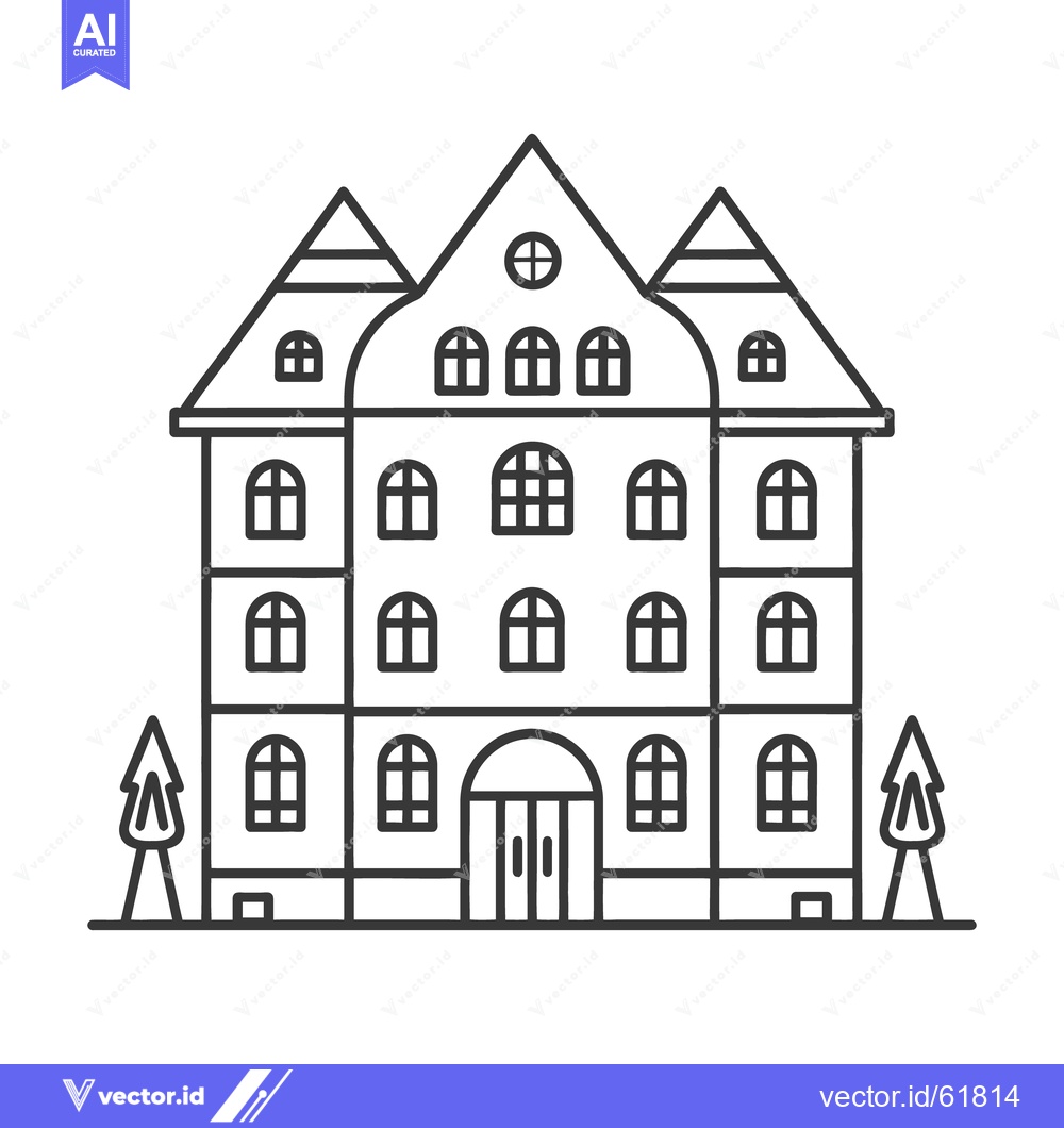 Premium Vector dari A simplified linear drawing of a large building and trees