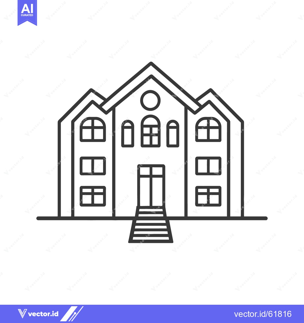 Premium Vector dari A simple outlined illustration of a building with steps and windows