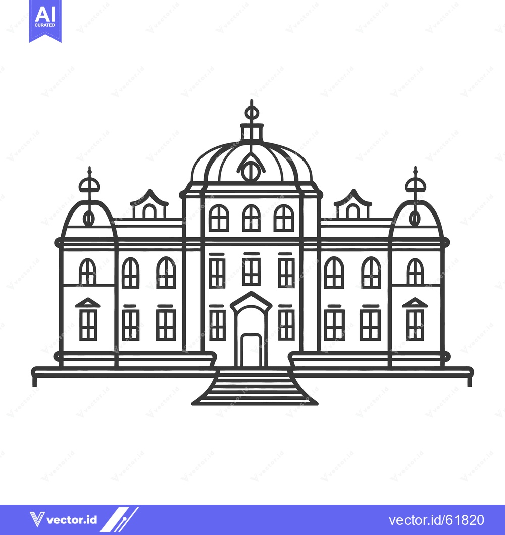 Premium Vector dari A symmetrical linear drawing of a large stately building