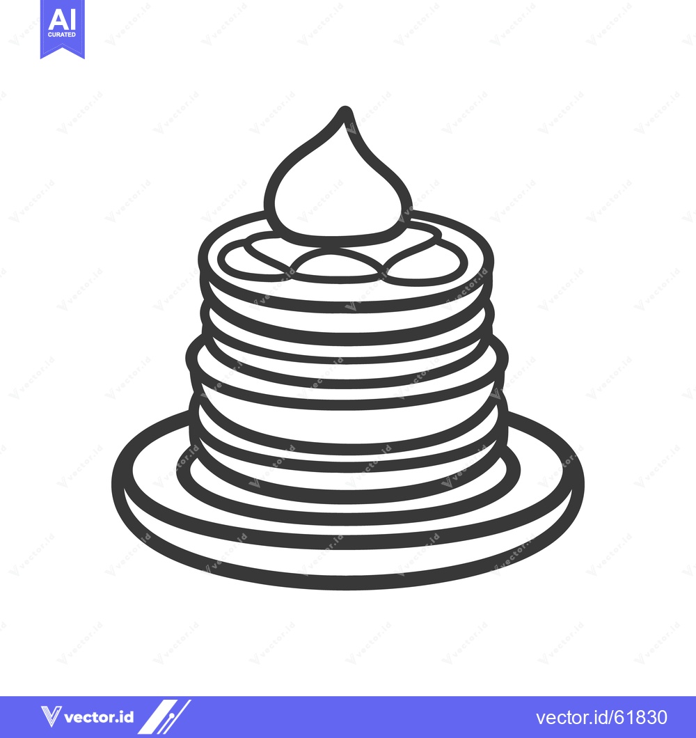 Premium Vector of A stack of pancakes topped with whipped cream displayed on a plate