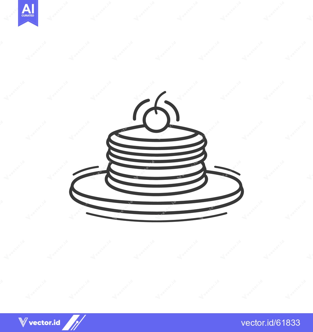 Premium Vector dari A simple line drawing of a stack of pancakes with a cherry