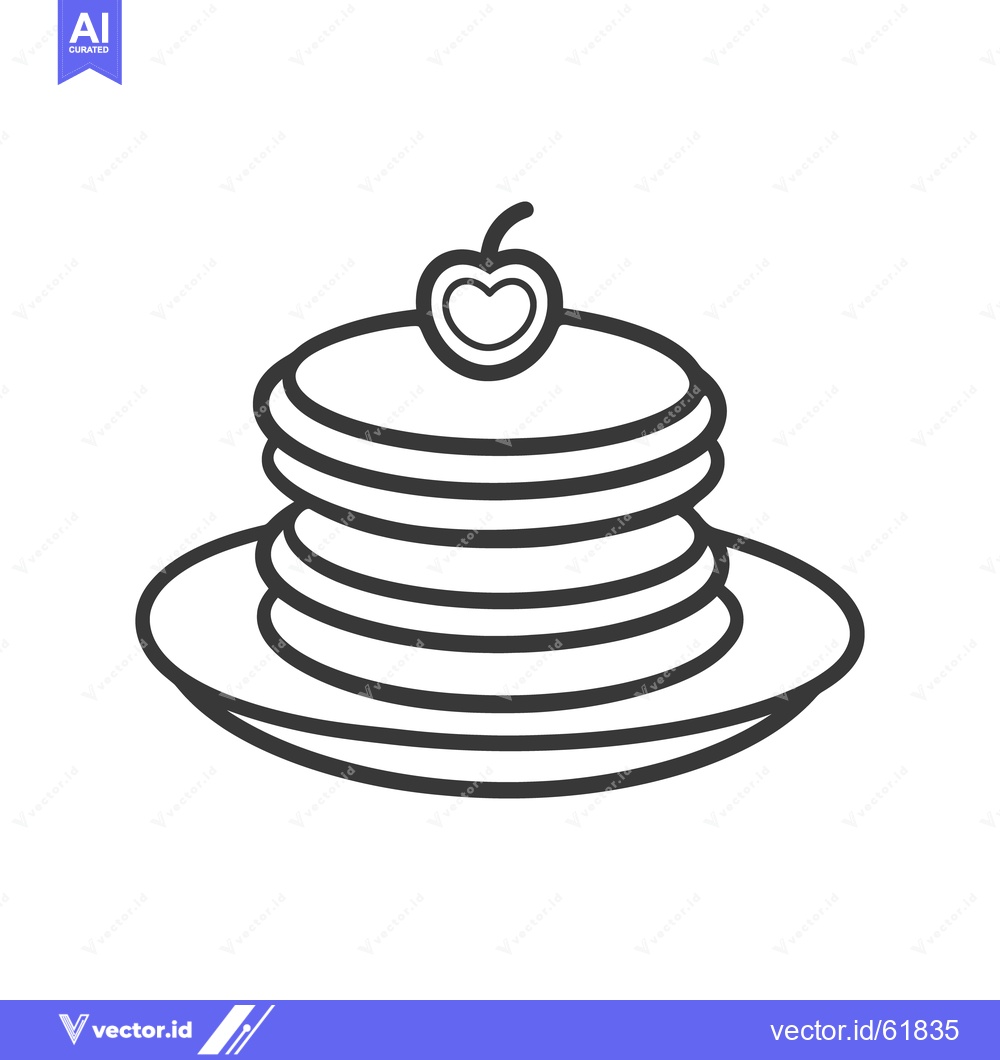 Premium Vector dari A stack of pancakes topped with a cherry on a plate
