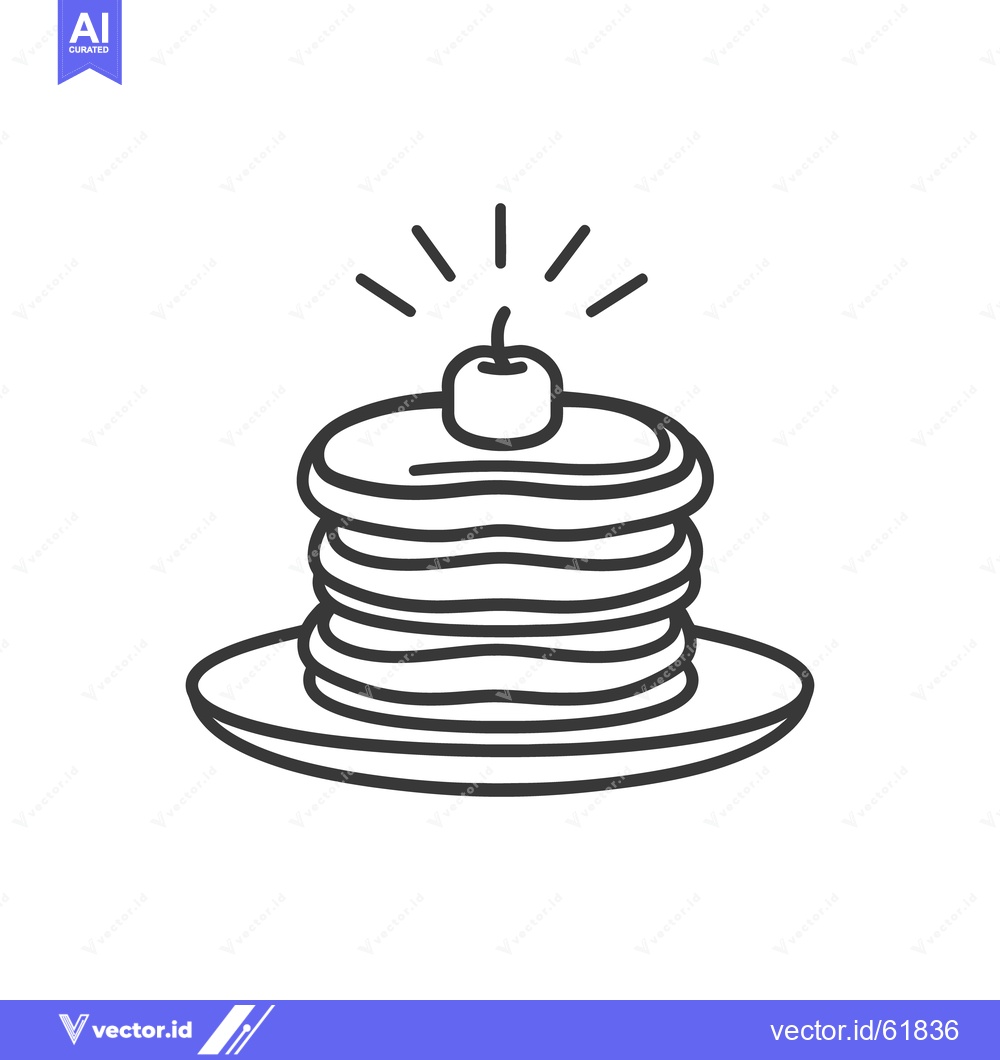 Premium Vector dari A Stack of Pancakes Garnished with a Cherry on Top