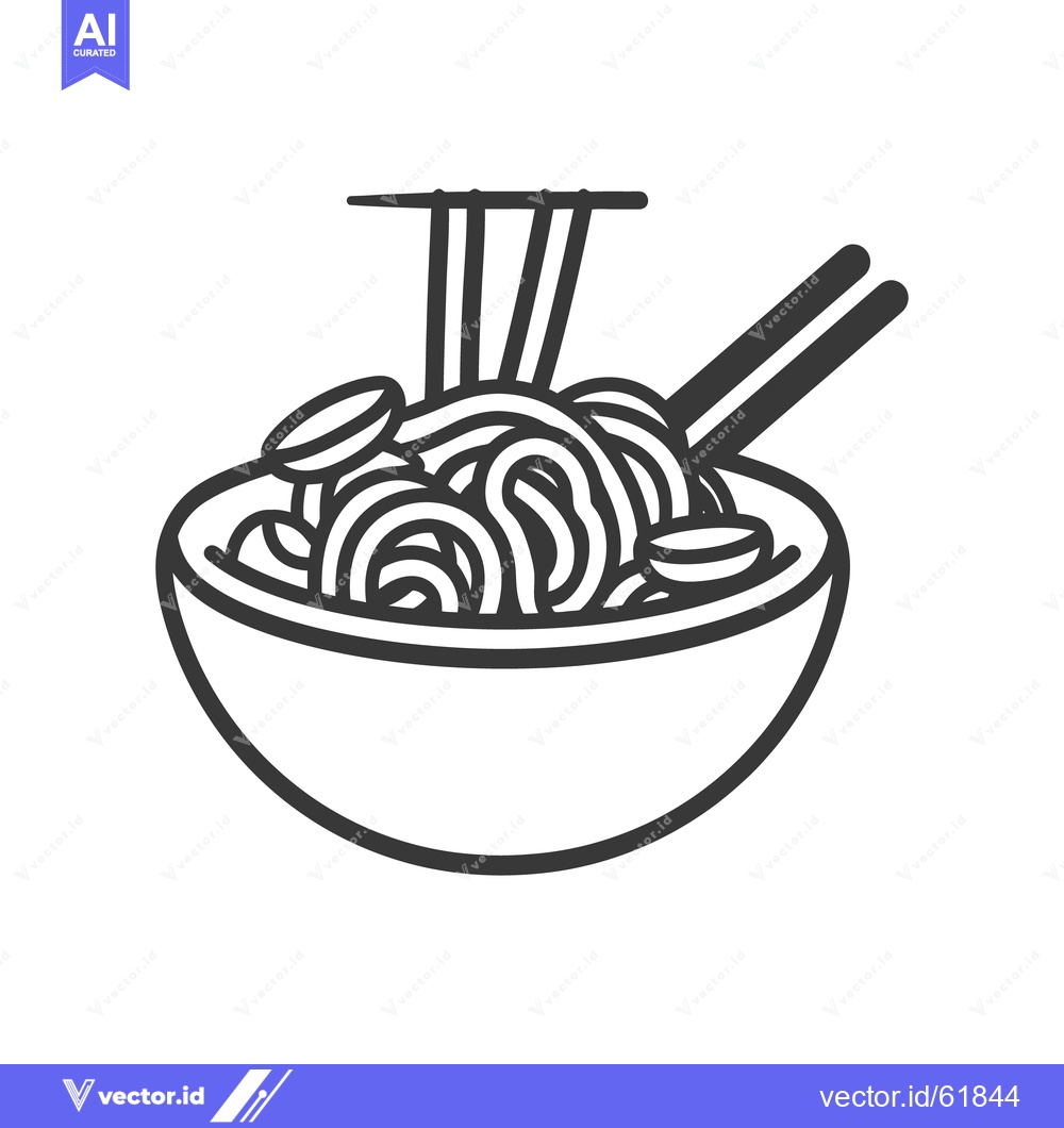 Premium Vector dari A monochrome illustration depicting noodles in a bowl with chopsticks