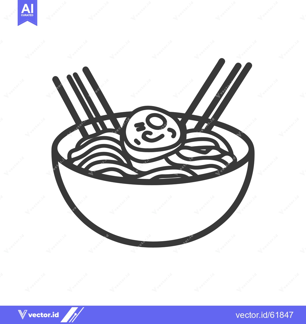 Premium Vector dari Monochrome illustration depicting a bowl of noodles and chopsticks