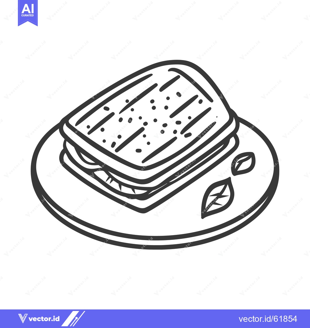 Premium Vector of A detailed drawing of a sandwich with basil on a plate