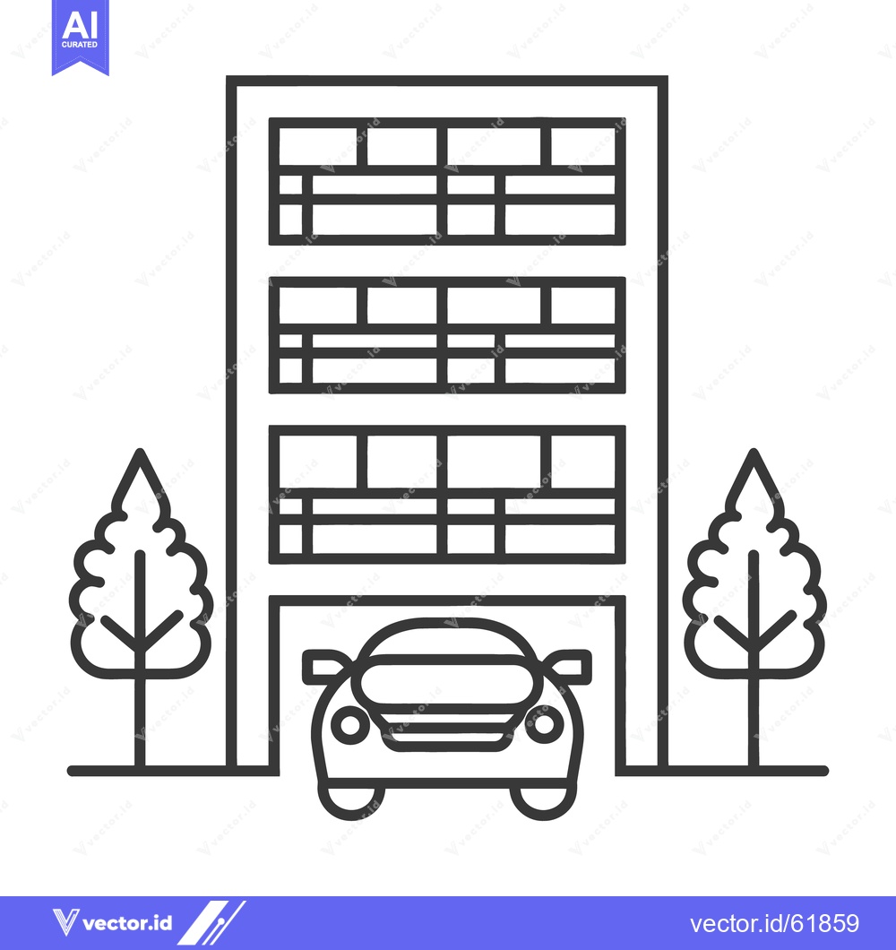 Premium Vector dari A simple linear illustration showing a building with car and trees