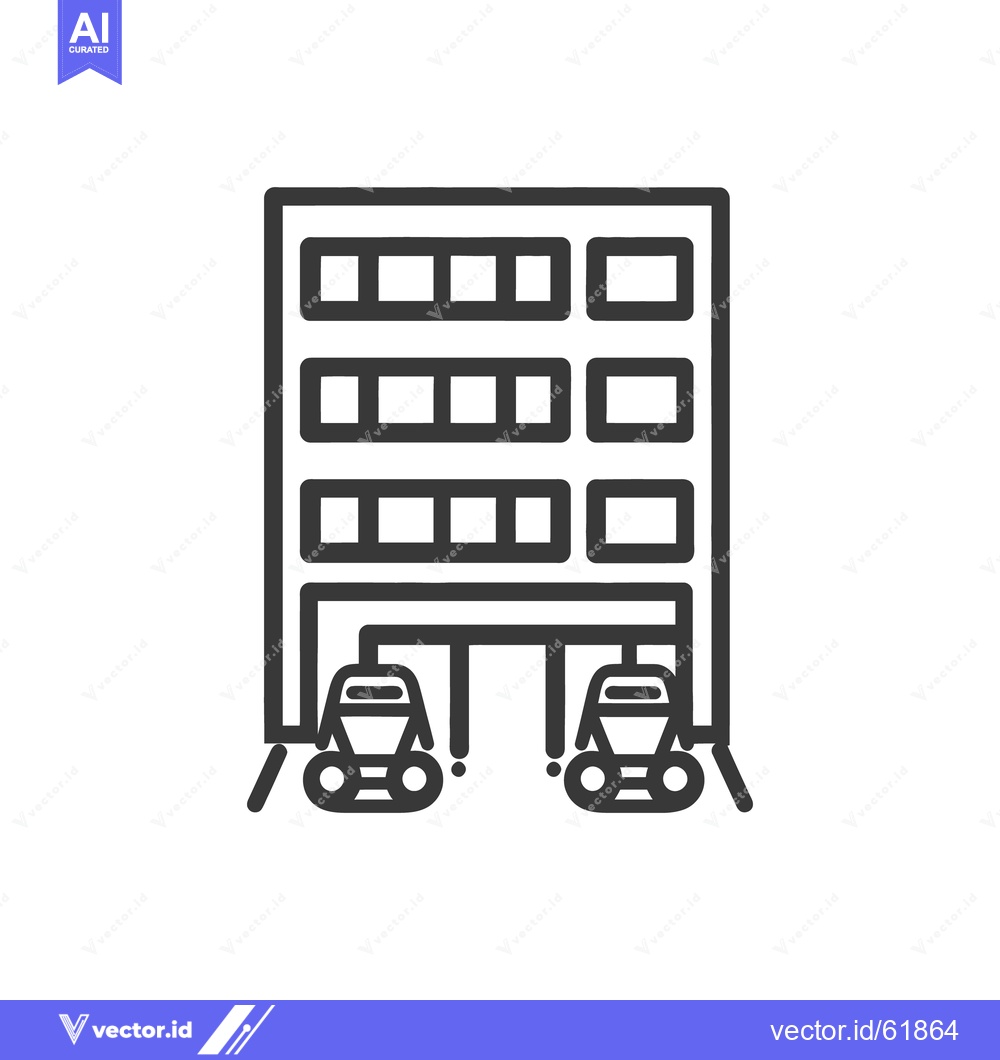 Premium Vector dari A simple line drawing of a building with vehicles underneath