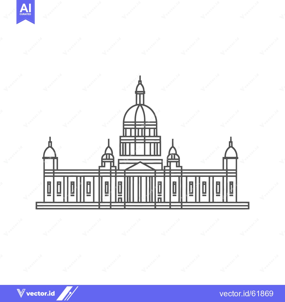 Premium Vector of Outline drawing depicting a large building with a prominent dome and f