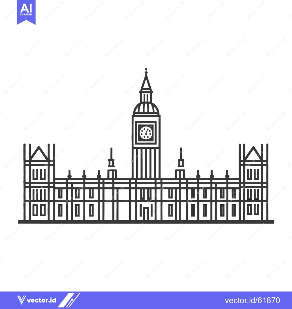 Premium Vector dari Black outline illustration of a large building with a tall clock tower