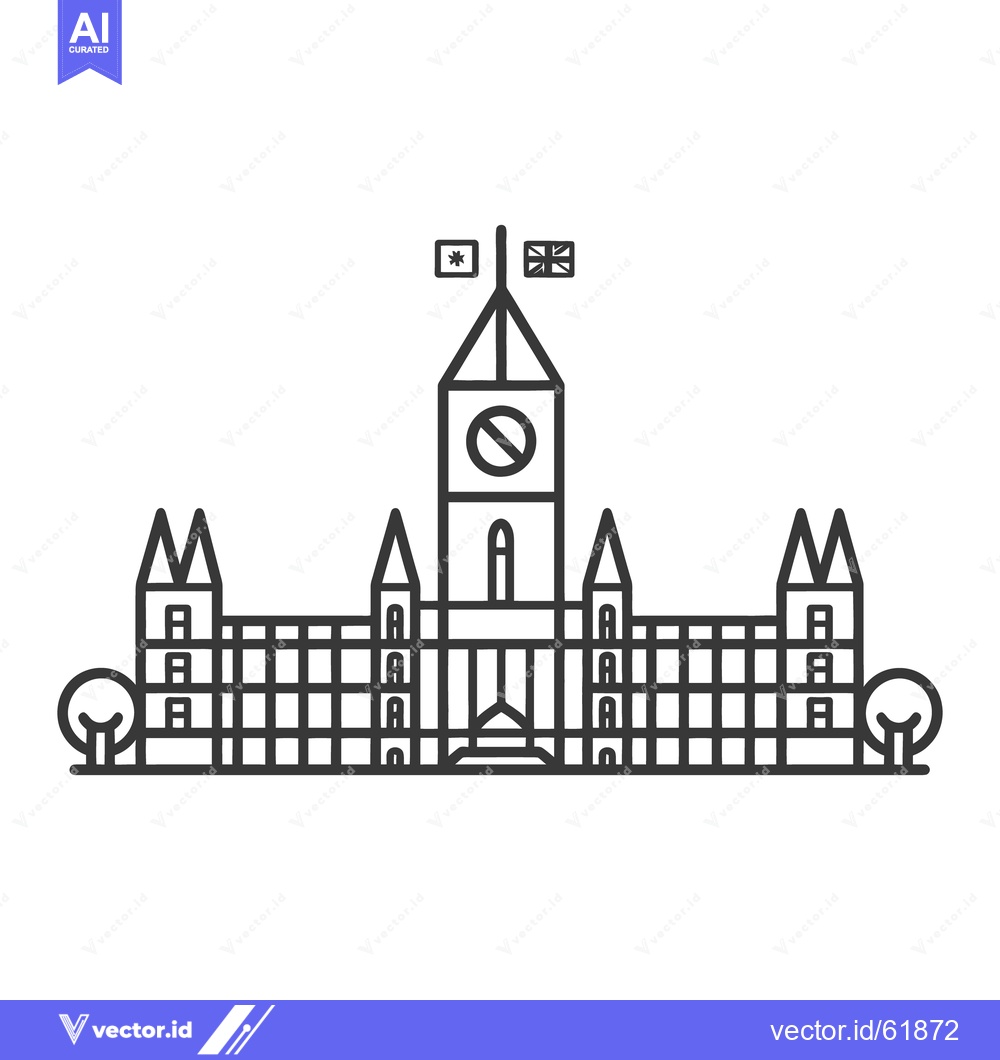 Premium Vector of A simple line drawing representing a tall governmental building with f