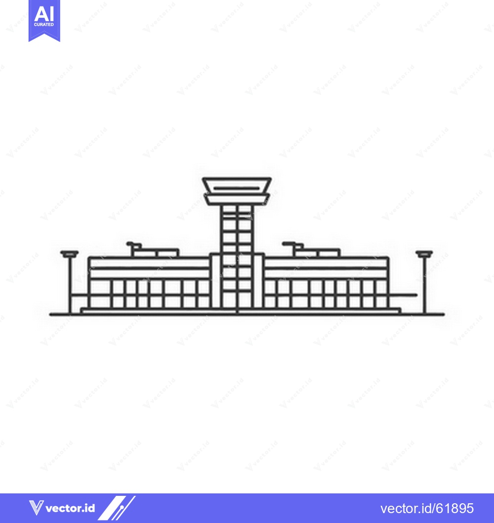Premium Vector dari Linear drawing depicting an architectural building and control tower