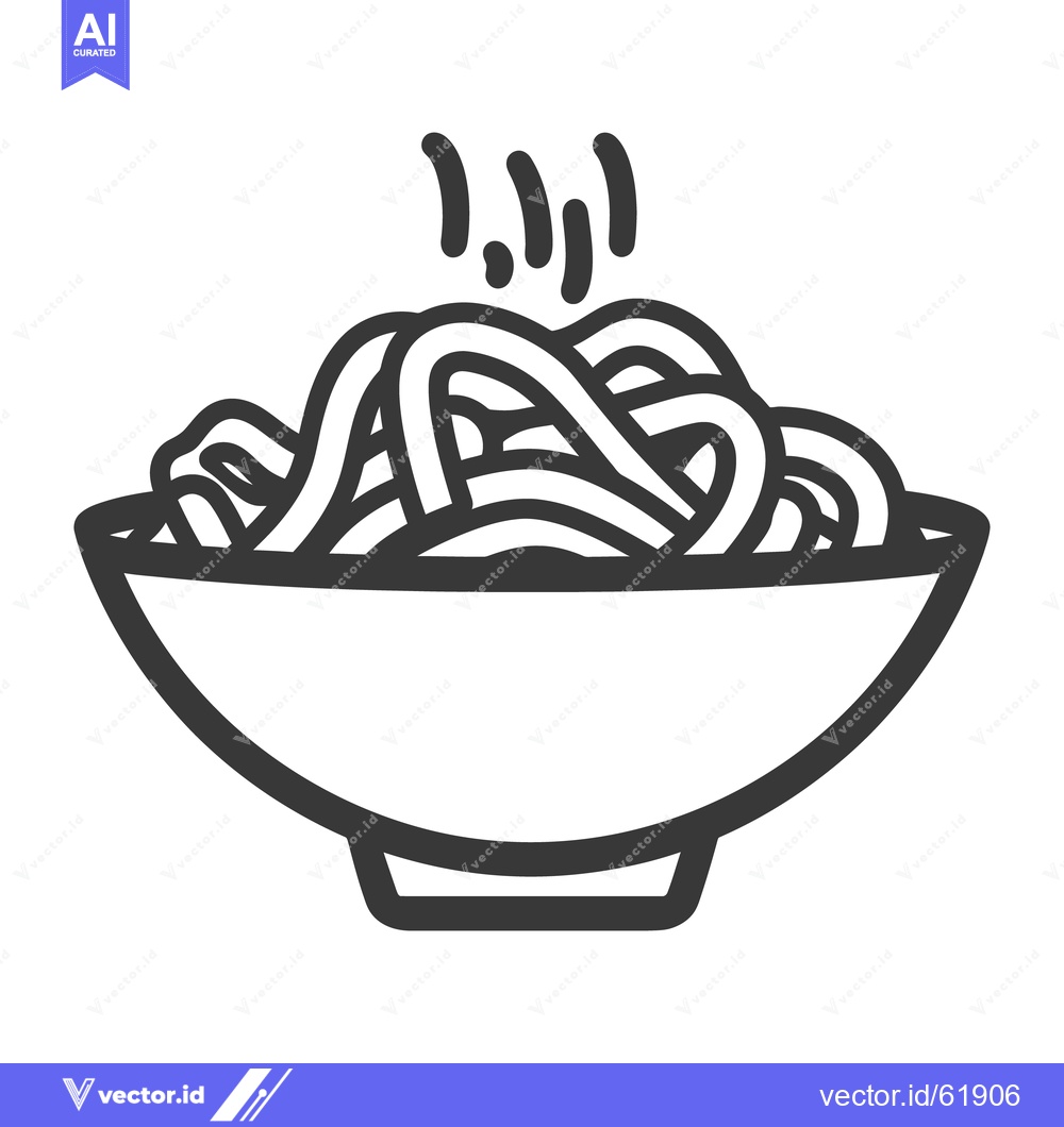 Premium Vector dari A simple line illustration of noodles in a bowl with steam