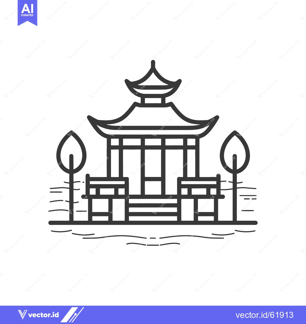 Premium Vector dari A detailed line art illustration of a traditional Asian structure