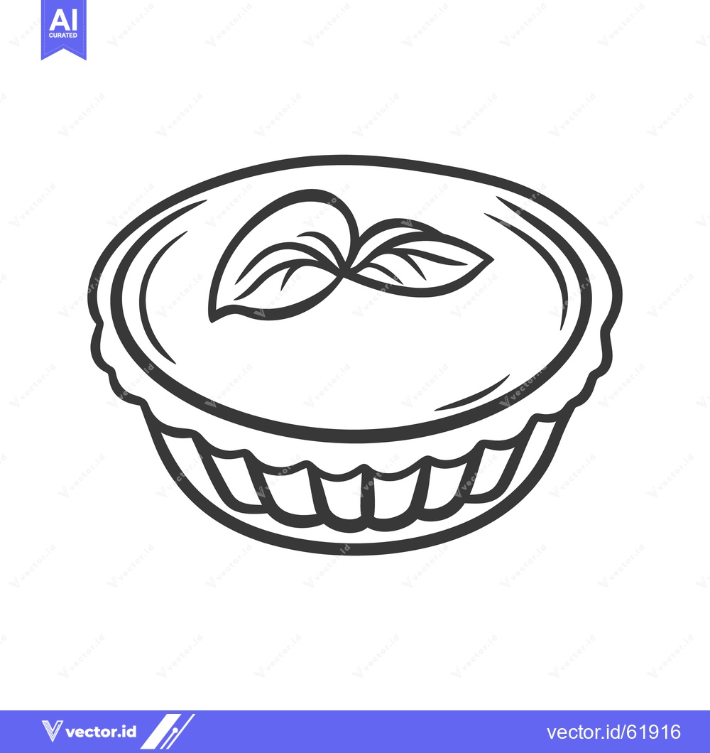 Premium Vector dari A simple pie adorned with leaves is drawn in outline style