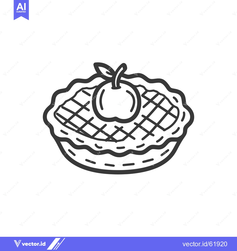Premium Vector dari An appetizing pie topped with an apple drawn in black outline