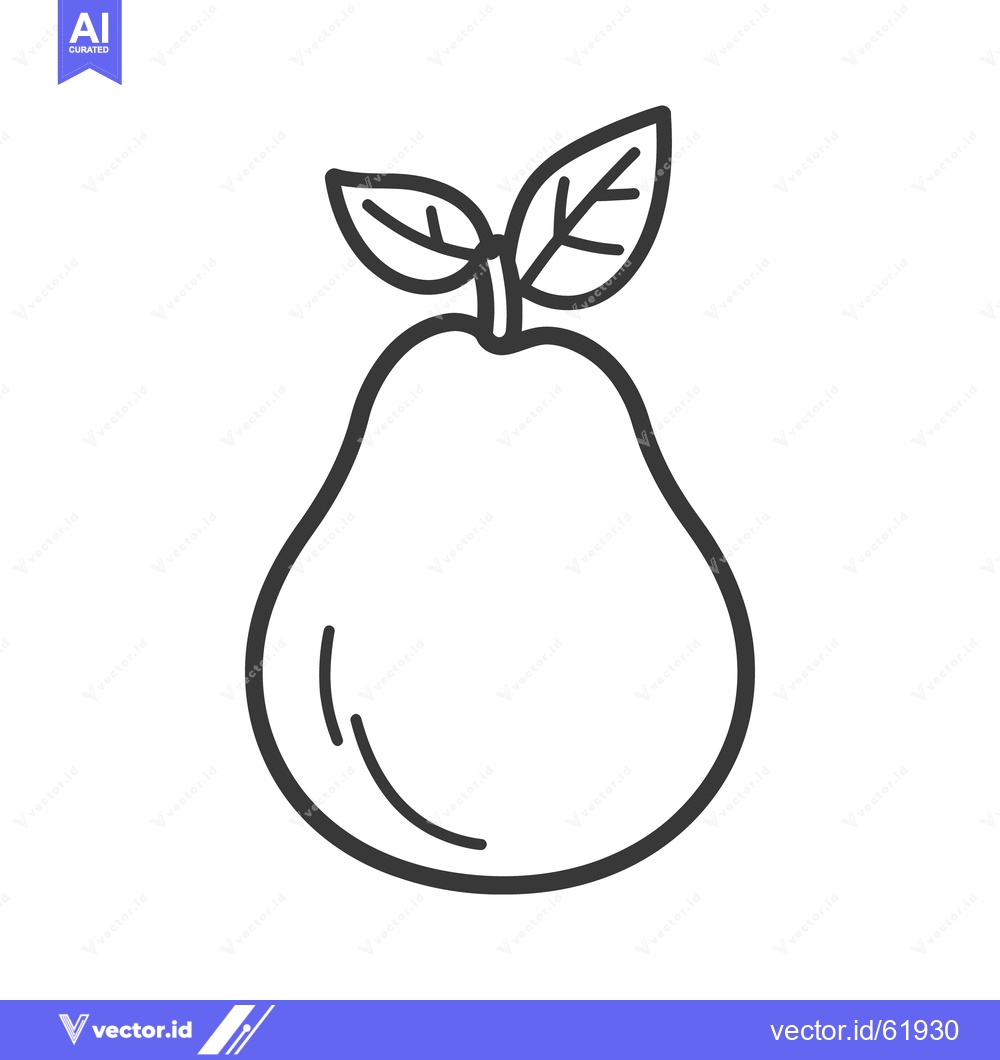 Premium Vector of A simple monochrome illustration showing a pear with two leaves