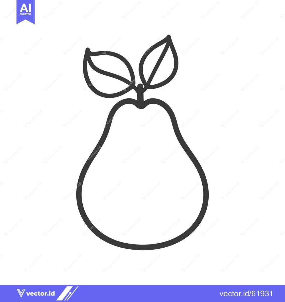 Premium Vector of A simple black and white outline of a pear with leaves