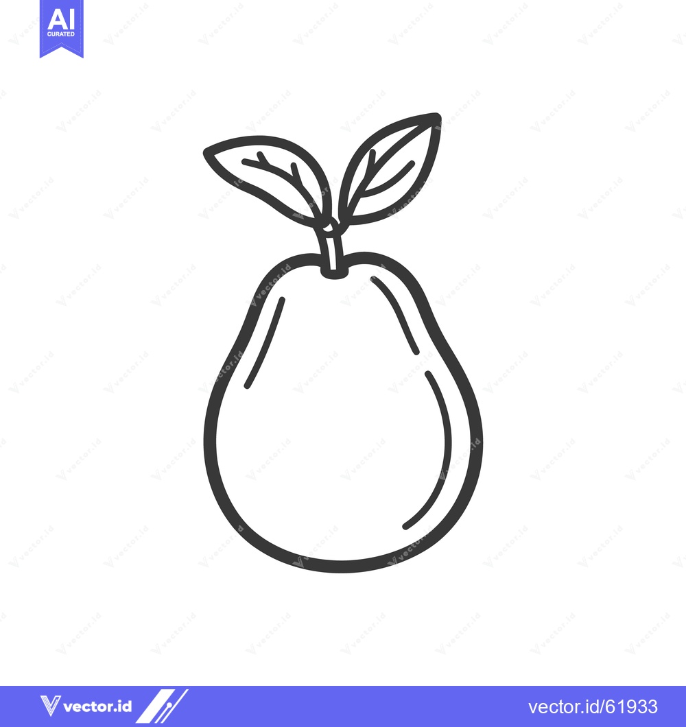 Premium Vector dari A black and white illustrated pear fruit with two leaves