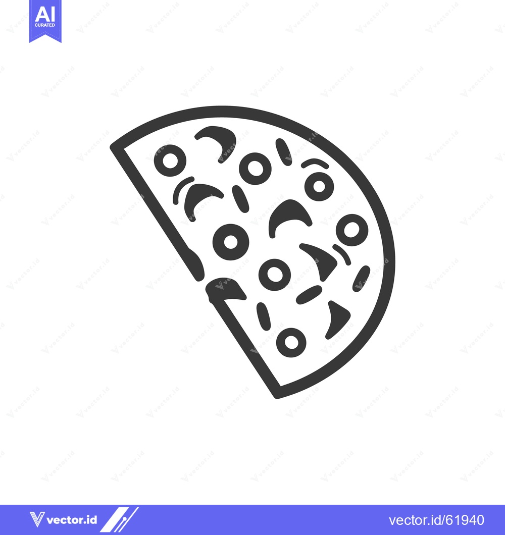 Premium Vector of A slice of pizza showing toppings and cut design in monochrome